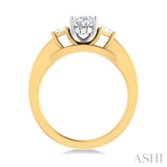 1/4 ctw Oval Shape Trillion Cut & Round Cut Diamond Semi Mount Engagement Ring in 14K Yellow and White Gold