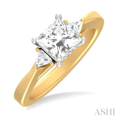 1/4 ctw Princess Shape Trillion Cut & Round Cut Diamond Semi Mount Engagement Ring in 14K Yellow and White Gold
