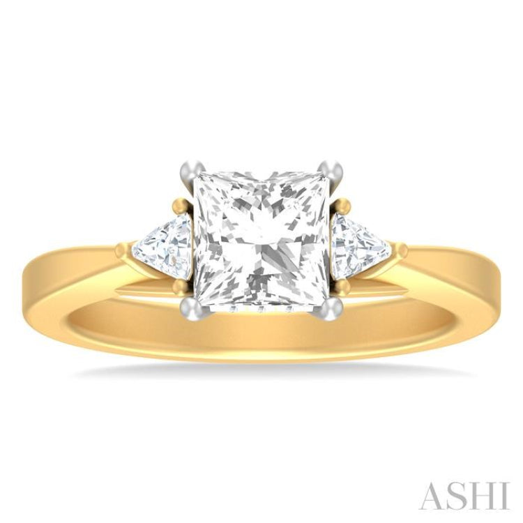 1/4 ctw Princess Shape Trillion Cut & Round Cut Diamond Semi Mount Engagement Ring in 14K Yellow and White Gold