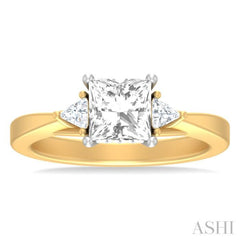 1/4 ctw Princess Shape Trillion Cut & Round Cut Diamond Semi Mount Engagement Ring in 14K Yellow and White Gold