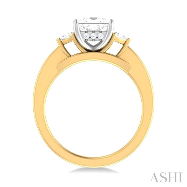 1/4 ctw Princess Shape Trillion Cut & Round Cut Diamond Semi Mount Engagement Ring in 14K Yellow and White Gold