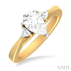 1/4 ctw Pear Shape Trillion Cut & Round Cut Diamond Semi Mount Engagement Ring in 14K Yellow and White Gold