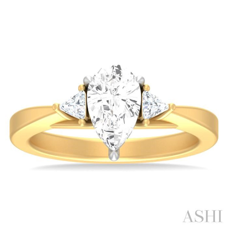 1/4 ctw Pear Shape Trillion Cut & Round Cut Diamond Semi Mount Engagement Ring in 14K Yellow and White Gold