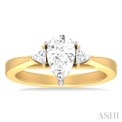 1/4 ctw Pear Shape Trillion Cut & Round Cut Diamond Semi Mount Engagement Ring in 14K Yellow and White Gold