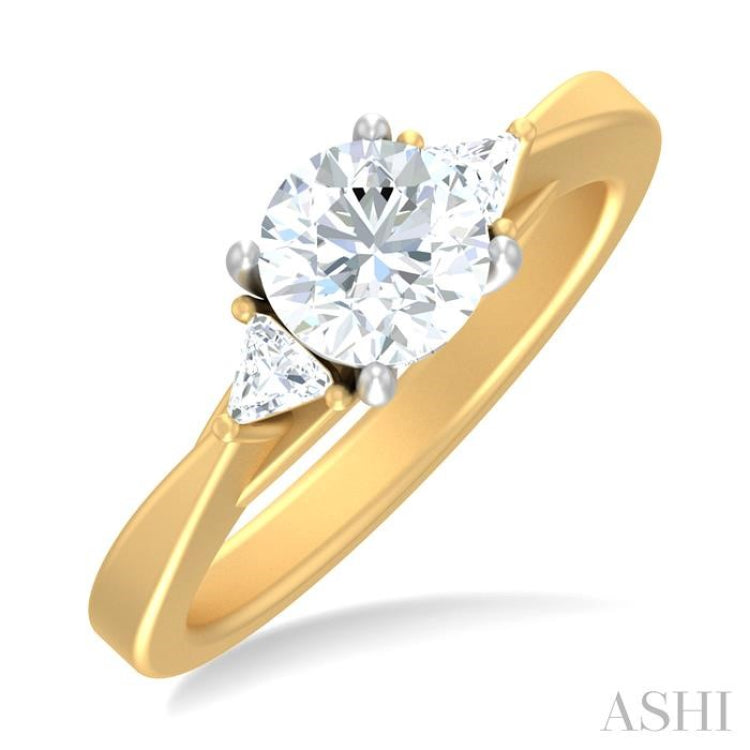 1/4 ctw Circualar Shape Trillion and Round Cut Diamond Semi Mount Engagement Ring in 14K Yellow and White Gold