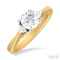 1/4 ctw Circualar Shape Trillion and Round Cut Diamond Semi Mount Engagement Ring in 14K Yellow and White Gold