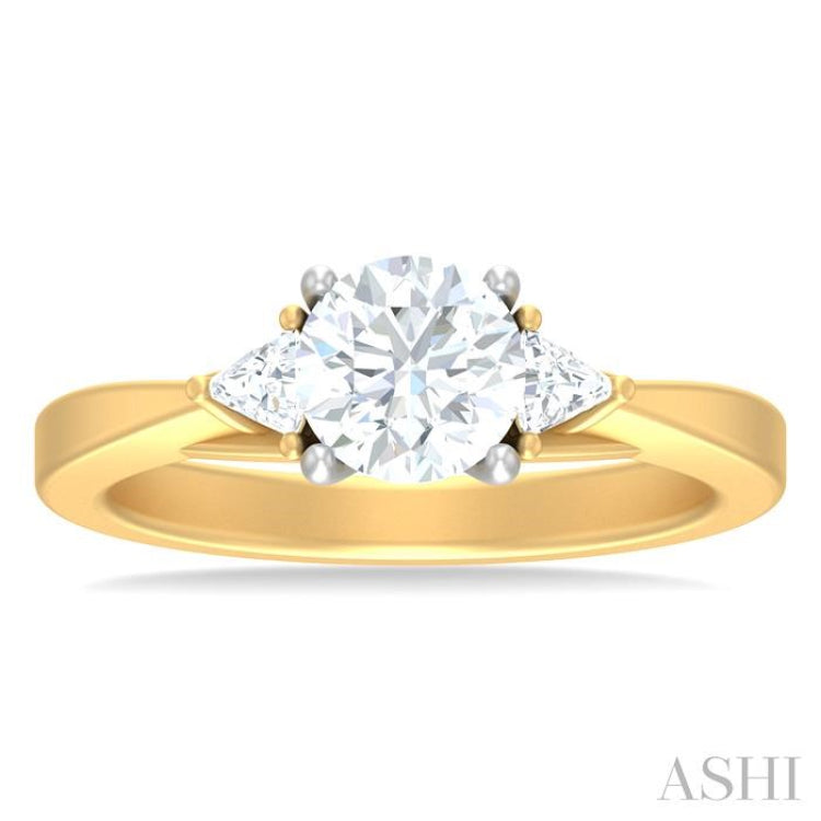 1/4 ctw Circualar Shape Trillion and Round Cut Diamond Semi Mount Engagement Ring in 14K Yellow and White Gold