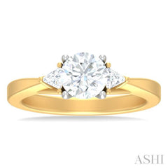 1/4 ctw Circualar Shape Trillion and Round Cut Diamond Semi Mount Engagement Ring in 14K Yellow and White Gold