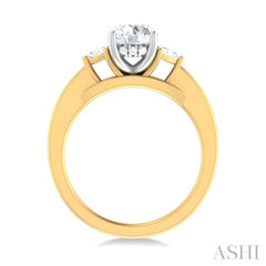1/4 ctw Circualar Shape Trillion and Round Cut Diamond Semi Mount Engagement Ring in 14K Yellow and White Gold