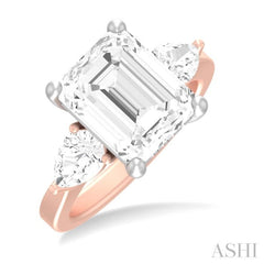 1 ctw Tri-Mount Emerald Shape Center Pear and Round Cut Diamond Semi Mount Engagement Ring in 14K Rose and White Gold