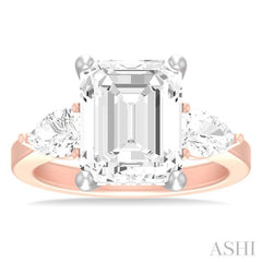 1 ctw Tri-Mount Emerald Shape Center Pear and Round Cut Diamond Semi Mount Engagement Ring in 14K Rose and White Gold