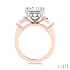 1 ctw Tri-Mount Emerald Shape Center Pear and Round Cut Diamond Semi Mount Engagement Ring in 14K Rose and White Gold