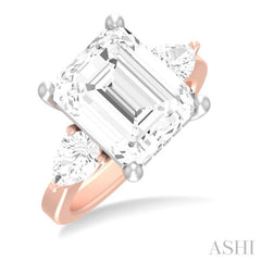 1 ctw Tri-Mount Emerald Shape Center Pear and Round Cut Diamond Semi Mount Engagement Ring in 14K Rose and White Gold