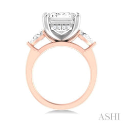 1 ctw Tri-Mount Emerald Shape Center Pear and Round Cut Diamond Semi Mount Engagement Ring in 14K Rose and White Gold