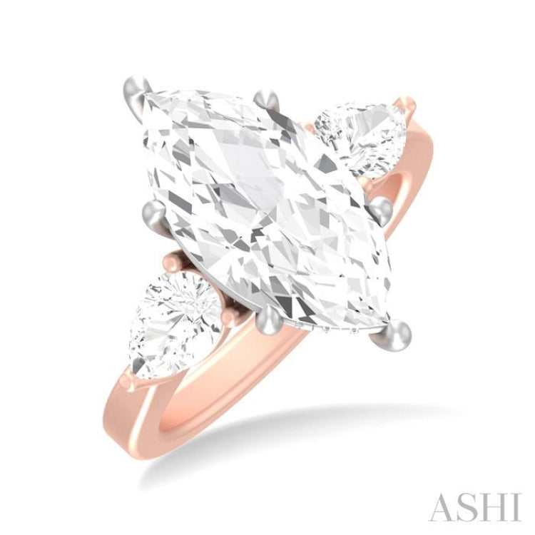 1 ctw Tri-Mount Marquise Shape Center Pear and Round Cut Diamond Semi Mount Engagement Ring in 14K Rose and White Gold