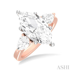 1 ctw Tri-Mount Marquise Shape Center Pear and Round Cut Diamond Semi Mount Engagement Ring in 14K Rose and White Gold