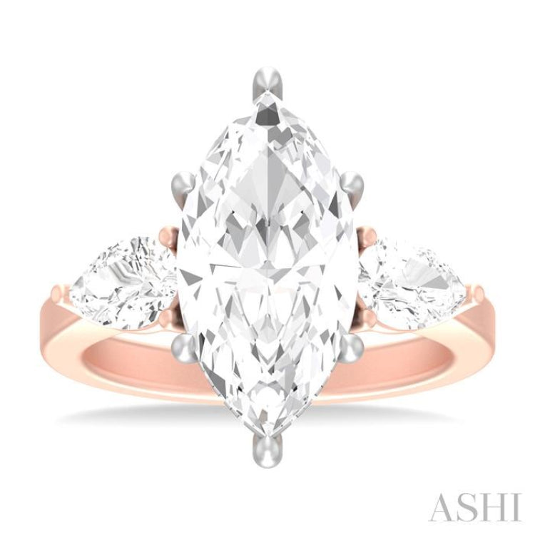 1 ctw Tri-Mount Marquise Shape Center Pear and Round Cut Diamond Semi Mount Engagement Ring in 14K Rose and White Gold