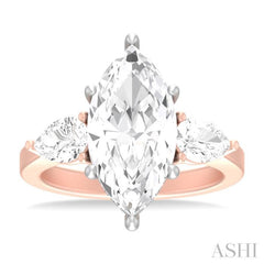 1 ctw Tri-Mount Marquise Shape Center Pear and Round Cut Diamond Semi Mount Engagement Ring in 14K Rose and White Gold