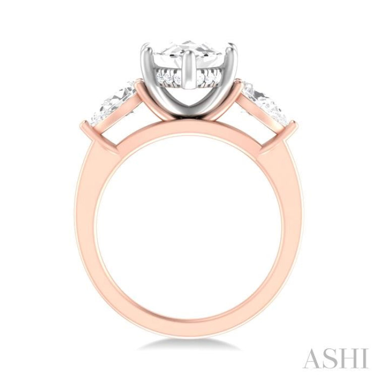 1 ctw Tri-Mount Marquise Shape Center Pear and Round Cut Diamond Semi Mount Engagement Ring in 14K Rose and White Gold