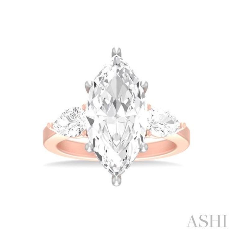1 ctw Tri-Mount Marquise Shape Center Pear and Round Cut Diamond Semi Mount Engagement Ring in 14K Rose and White Gold
