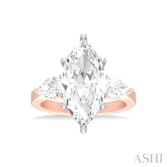 1 ctw Tri-Mount Marquise Shape Center Pear and Round Cut Diamond Semi Mount Engagement Ring in 14K Rose and White Gold