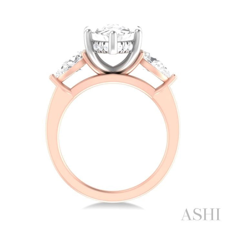 1 ctw Tri-Mount Marquise Shape Center Pear and Round Cut Diamond Semi Mount Engagement Ring in 14K Rose and White Gold