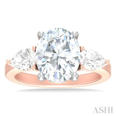 1 ctw Tri-Mount Oval Shape Center Pear and Round Cut Diamond Semi Mount Engagement Ring in 14K Rose and White Gold