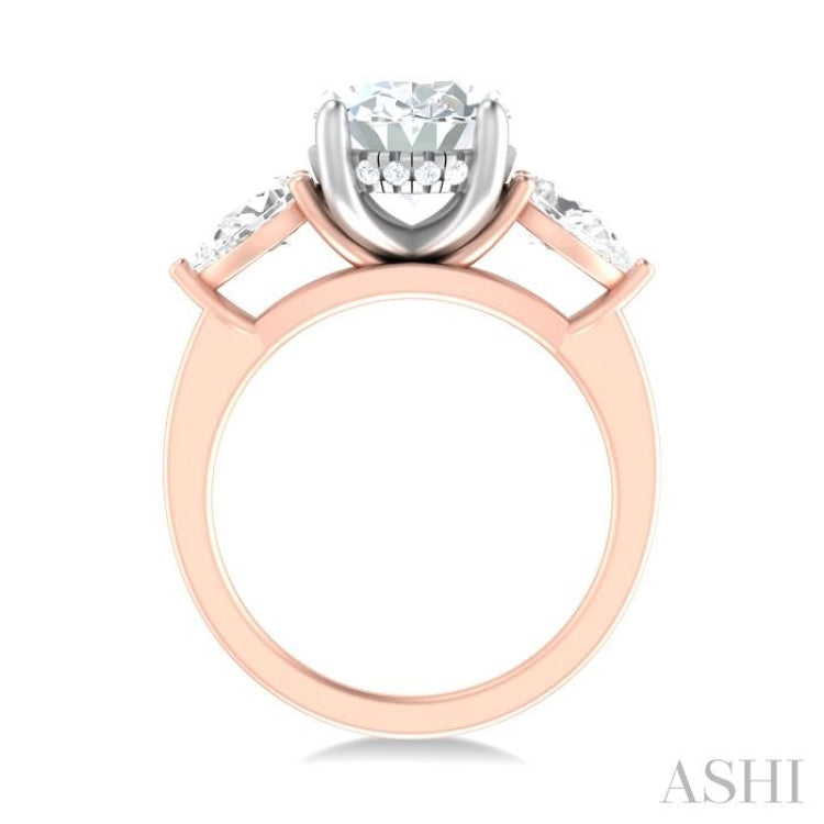 1 ctw Tri-Mount Oval Shape Center Pear and Round Cut Diamond Semi Mount Engagement Ring in 14K Rose and White Gold