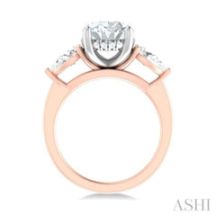 1 ctw Tri-Mount Oval Shape Center Pear and Round Cut Diamond Semi Mount Engagement Ring in 14K Rose and White Gold