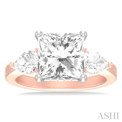 1 ctw Tri-Mount Princess Shape Center Pear and Round Cut Diamond Semi Mount Engagement Ring in 14K Rose and White Gold
