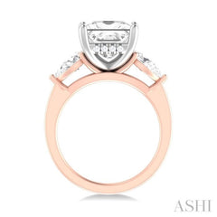 1 ctw Tri-Mount Princess Shape Center Pear and Round Cut Diamond Semi Mount Engagement Ring in 14K Rose and White Gold