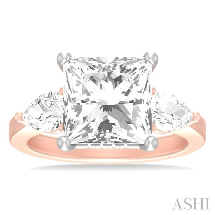 1 ctw Tri-Mount Princess Shape Center Pear and Round Cut Diamond Semi Mount Engagement Ring in 14K Rose and White Gold