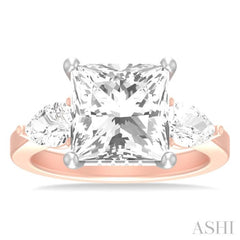 1 ctw Tri-Mount Princess Shape Center Pear and Round Cut Diamond Semi Mount Engagement Ring in 14K Rose and White Gold