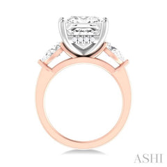 1 ctw Tri-Mount Princess Shape Center Pear and Round Cut Diamond Semi Mount Engagement Ring in 14K Rose and White Gold