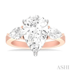 1 ctw Tri-Mount Centerpiece Pear and Round Cut Diamond Semi Mount Engagement Ring in 14K Rose and White Gold