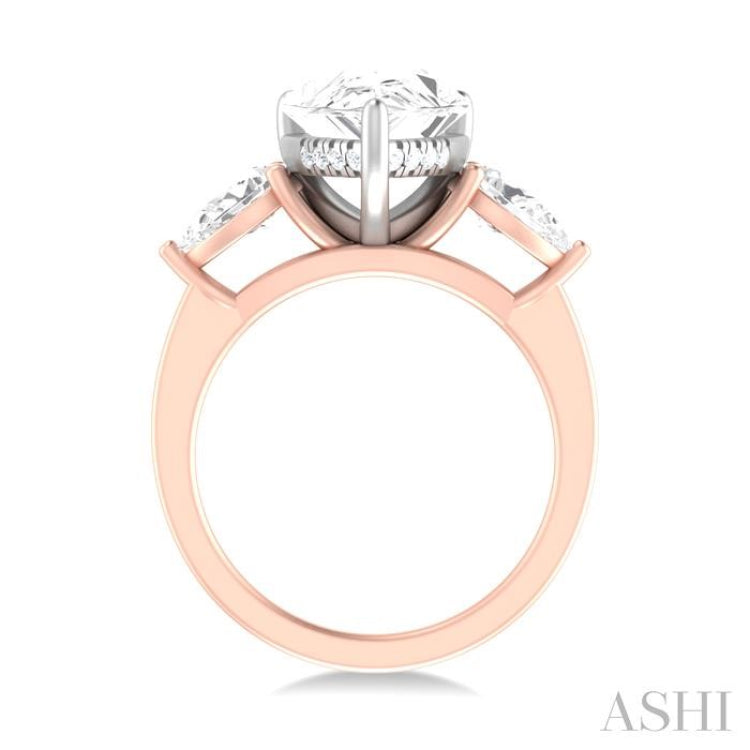 1 ctw Tri-Mount Centerpiece Pear and Round Cut Diamond Semi Mount Engagement Ring in 14K Rose and White Gold
