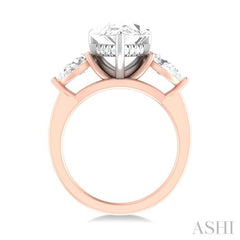 1 ctw Tri-Mount Centerpiece Pear and Round Cut Diamond Semi Mount Engagement Ring in 14K Rose and White Gold