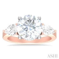 1 ctw Tri-Mount Circular Shape Center Pear and Round Cut Diamond Semi Mount Engagement Ring in 14K Rose and White Gold