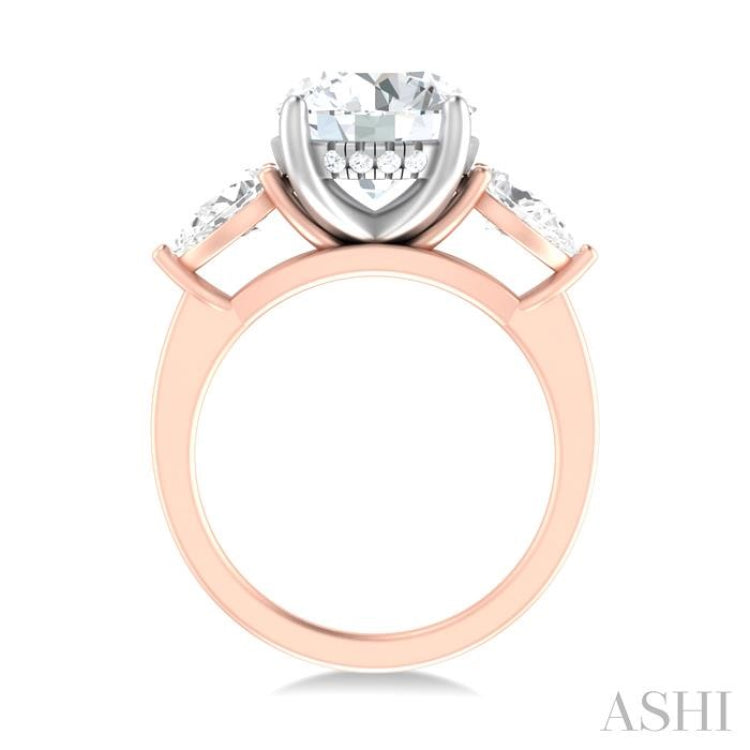 1 ctw Tri-Mount Circular Shape Center Pear and Round Cut Diamond Semi Mount Engagement Ring in 14K Rose and White Gold