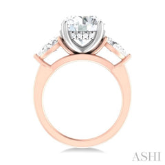 1 ctw Tri-Mount Circular Shape Center Pear and Round Cut Diamond Semi Mount Engagement Ring in 14K Rose and White Gold