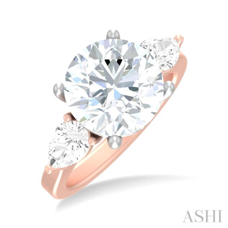 1 ctw Tri-Mount Circular Shape Center Pear and Round Cut Diamond Semi Mount Engagement Ring in 14K Rose and White Gold