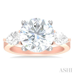 1 ctw Tri-Mount Circular Shape Center Pear and Round Cut Diamond Semi Mount Engagement Ring in 14K Rose and White Gold