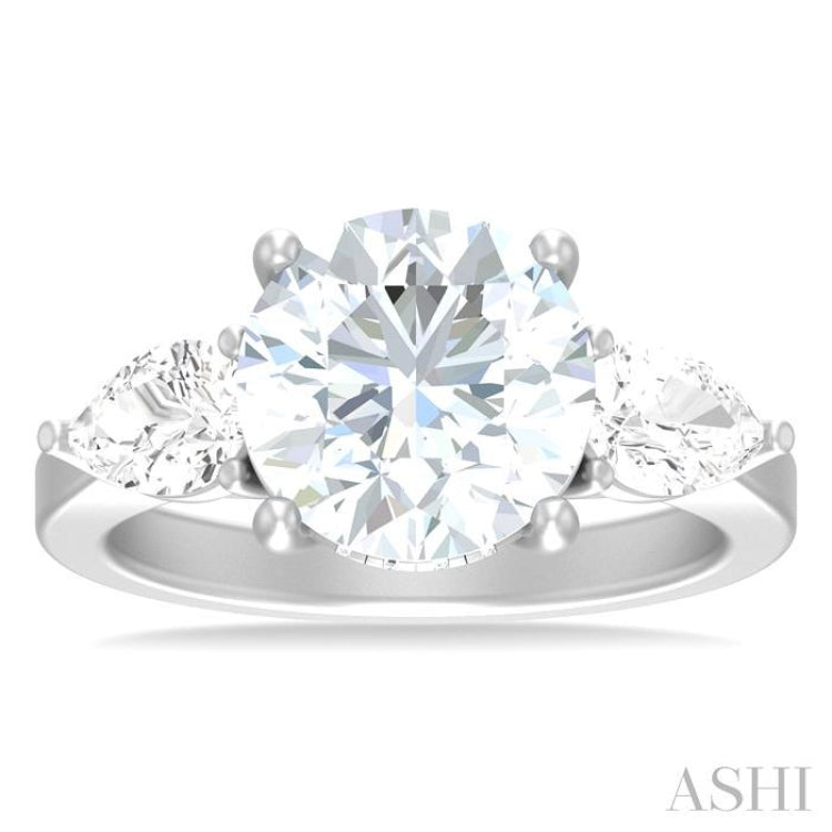1 ctw Tri-Mount Circular Shape Center Pear and Round Cut Diamond Semi Mount Engagement Ring in 14K White Gold