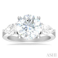 1 ctw Tri-Mount Circular Shape Center Pear and Round Cut Diamond Semi Mount Engagement Ring in 14K White Gold