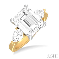 1 ctw Tri-Mount Emerald Shape Center Pear and Round Cut Diamond Semi Mount Engagement Ring in 14K Yellow and White Gold