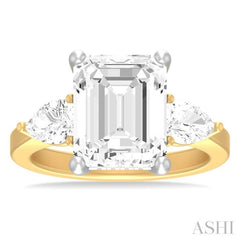 1 ctw Tri-Mount Emerald Shape Center Pear and Round Cut Diamond Semi Mount Engagement Ring in 14K Yellow and White Gold