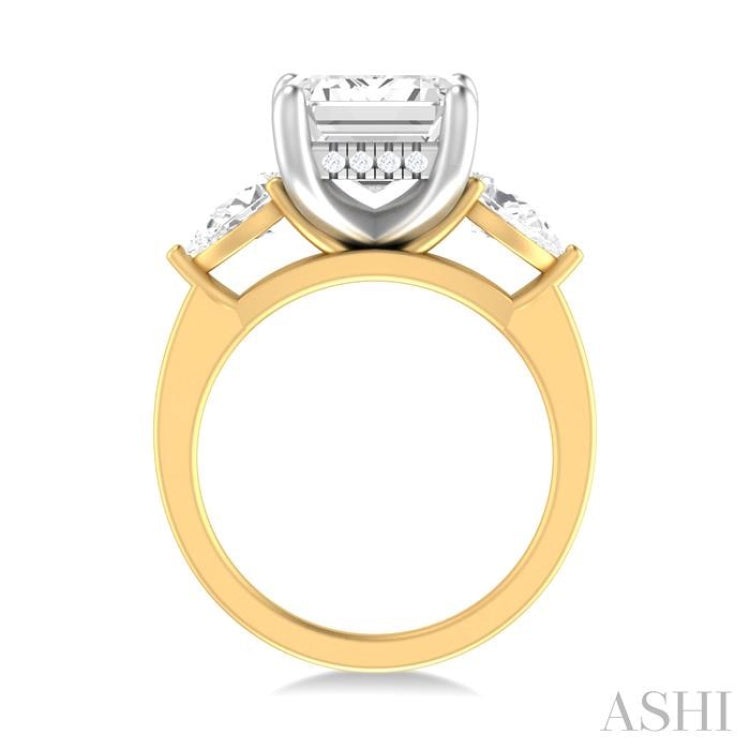 1 ctw Tri-Mount Emerald Shape Center Pear and Round Cut Diamond Semi Mount Engagement Ring in 14K Yellow and White Gold