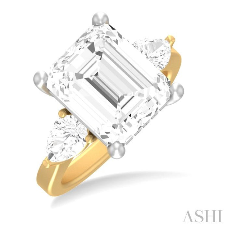 1 ctw Tri-Mount Emerald Shape Center Pear and Round Cut Diamond Semi Mount Engagement Ring in 14K Yellow and White Gold