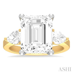 1 ctw Tri-Mount Emerald Shape Center Pear and Round Cut Diamond Semi Mount Engagement Ring in 14K Yellow and White Gold