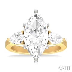 1 ctw Tri-Mount Marquise Shape Center Pear and Round Cut Diamond Semi Mount Engagement Ring in 14K Yellow and White Gold